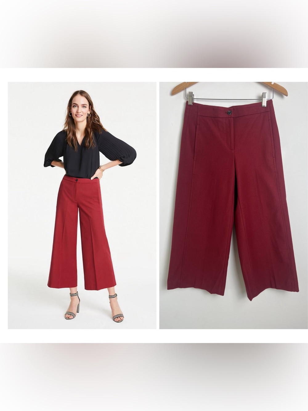 NEW Ann Taylor Petite 0P Burgundy The Marina High Rise Wide Leg Ankle Pants